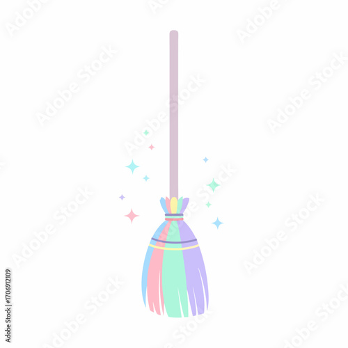 Pastel Rainbow Broom Magical Cleaning Tool.