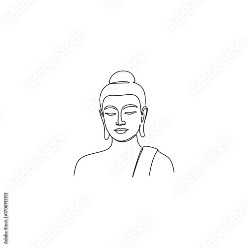 Simple line drawing of a serene buddha head in meditation