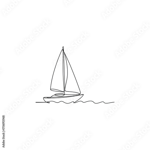 Minimalist line drawing of a sailboat on wavy water