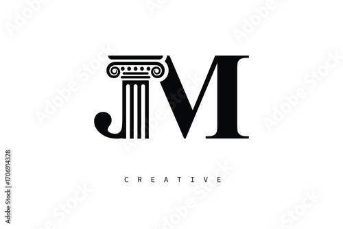 JM Law Prime Monogram Logo Design Classic Column & Legal Symbol