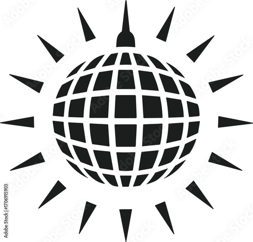 Disco Ball with Rays Silhouette Vector for Party and New Year Celebration