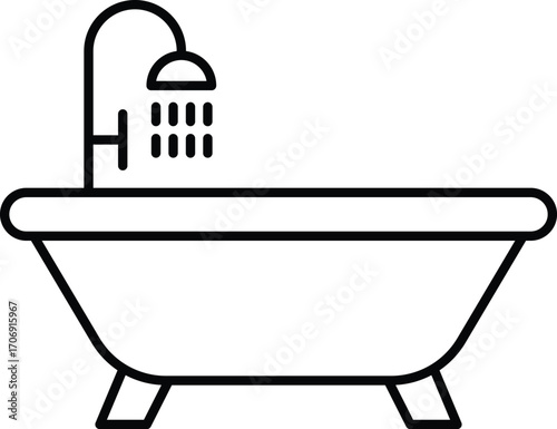 Bathtub Line Art Icon – Minimalist Vector Illustration for Home Interior, Bathroom and Plumbing Design