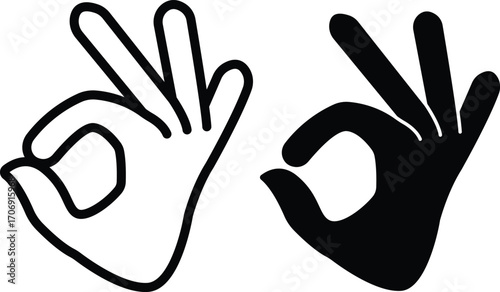 OK Hand Sign Vector Icons – Black and White Thumbs Gesture Symbol..eps