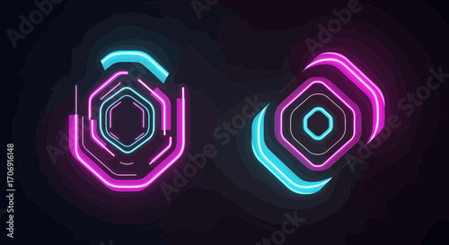 Futuristic Glowing Hexagon Portal Graphic Element Dark Background