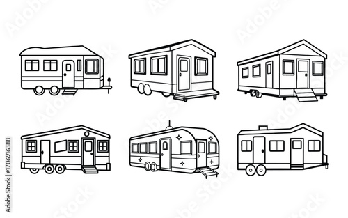 Collection of mobile home outline vector illustration line art