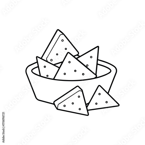 nachos with cheese outline vector illustration line art