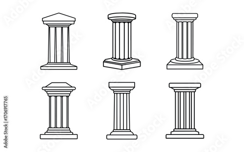 Classical column set outline vector for architecture and design
