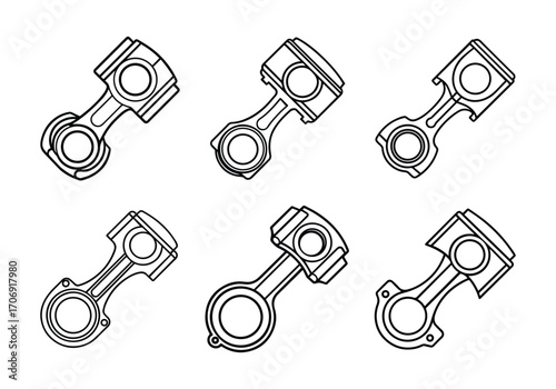 Set of Engine piston outline vector for automotive and mechanical design