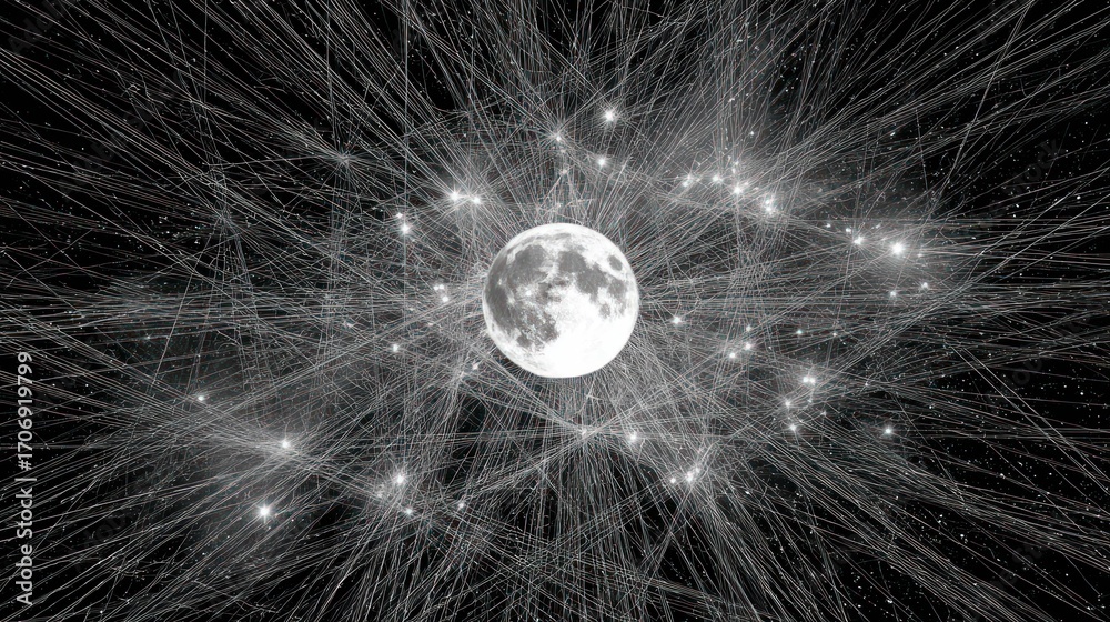 Obraz premium Abstract network design, moon central
