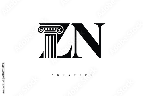ZN Law Prime Monogram Logo Design Classic Column & Legal Symbol