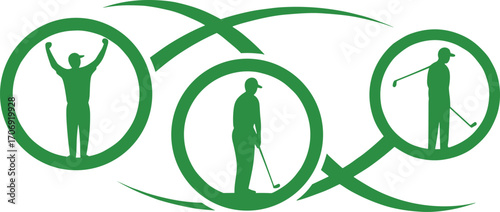 Golf Sports Illustration, Golfer in Action, Victory Celebration, Swinging Golfer, Golf Concept, Active Lifestyle, Vector Design with Green Color
