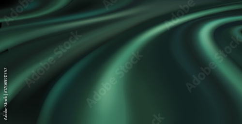 Green drapery silk fabric luxury background. Wavy abstract satin cloth vector texture pattern. Smooth shiny drape material curtain. Elegant velvet