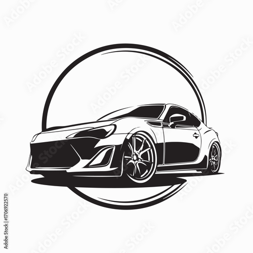 Stylish Sport Car Circle Logo Vector Illustration on white background