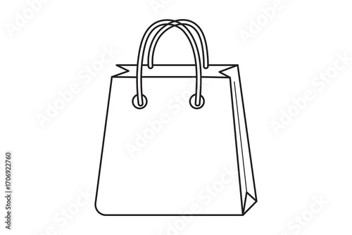 An empty white shopping bag with handles is isolated on a blank background, perfect for retail and gift merchandise designs
