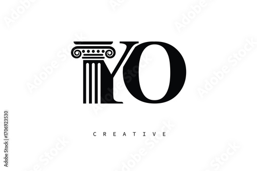YO Law Prime Monogram Logo Design Classic Column & Legal Symbol