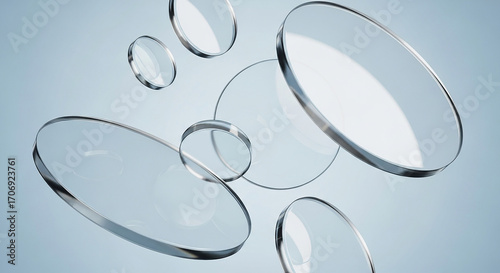 Transparent disks floating in mid-air creating abstract composition