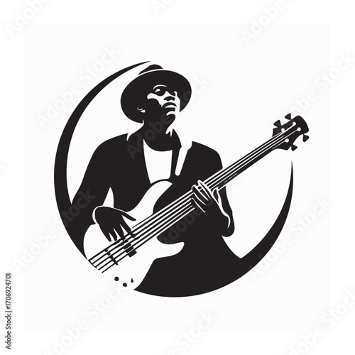 Bass Guitar Player Performing Vector Illustration Design on white background