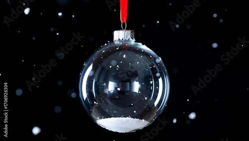 Clear glass christmas ornament filled with falling snow