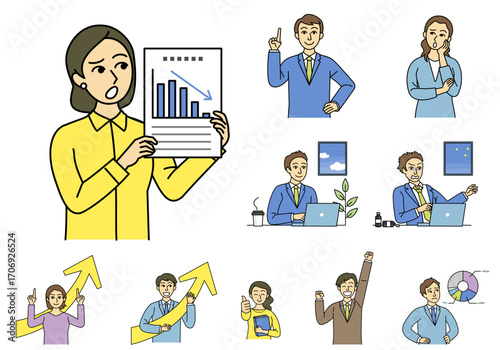 Business people in various emotional expressions and situations – vector illustration set