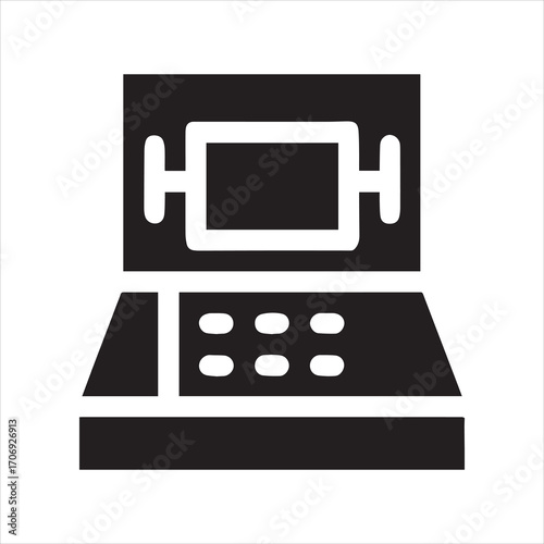 Retro arcade game controller and elements icon