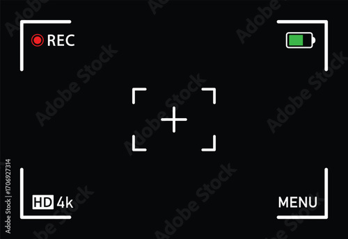 camera viewfinder overlay screen frame icon. camera recording screen overlay. video camera overlay. video screen frame. camera HD interface. transparent png, vector illustration on black background.