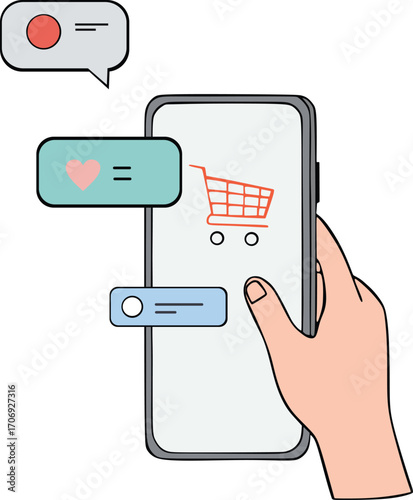 Online Shopping Mobile App Illustration