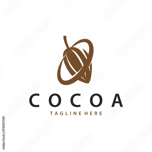 Cocoa bean logo design concept fruit chocolate drink silhouette and plantation symbol illustration icon template vector design