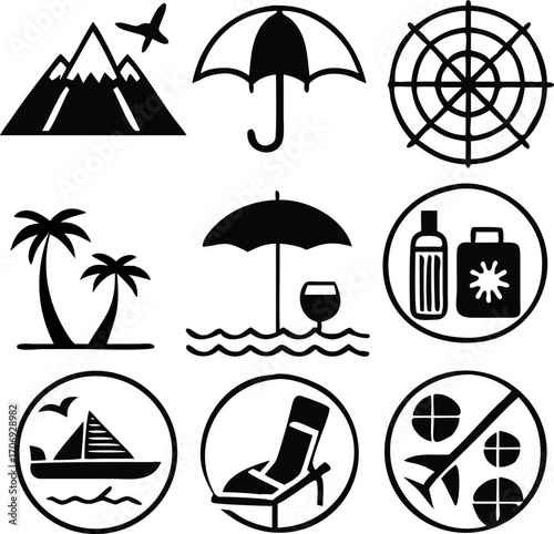 Vector art of collection of summer vacation icons set of vector icons for travel, tourism, beach, sea, sun, and other summer activities