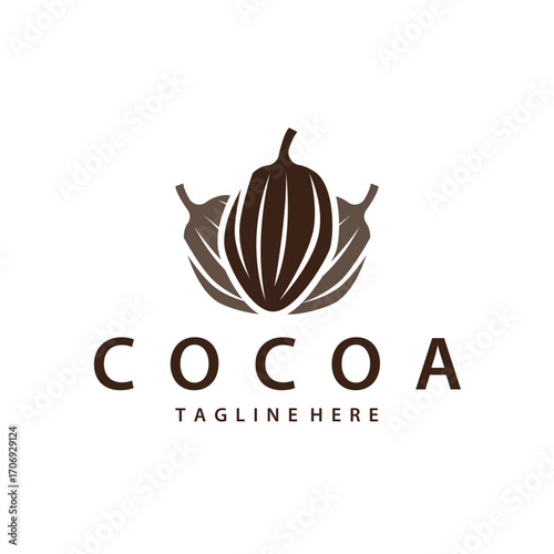 Cocoa bean logo design concept fruit chocolate drink silhouette and plantation symbol illustration icon template vector design