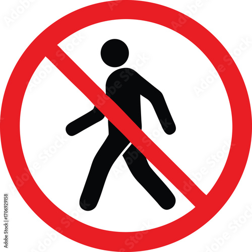 Vector art of no pedestrian sign prohibition of walking for safety and regulation in public areas and transportation hubs