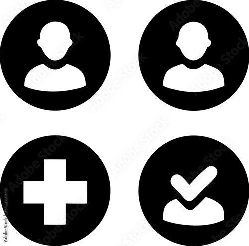 Vector art of user profile icon set includes add user, and valid user icons perfect for web design and mobile app development