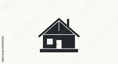 Minimalist Black and White House Icon for Real Estate, Home Improvement, and Architectural Design Projects, Promoting Simple Living and Modern Aesthetics