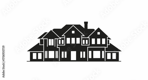 Elegant House Silhouette Design for Real Estate, Architecture, and Home Improvement Projects, suitable for logos, icons, and vector graphics in architectural renderings
