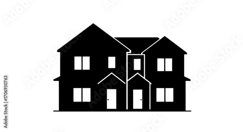 Duplex House Silhouette, Simple Vector Illustration for Real Estate, Architecture, and Urban Planning. Ideal for illustrating housing concepts, property development, or home design