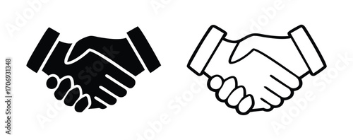 Hand shake logo icon transparent png. shaking hands in silhouette and outline styles. vector set 
