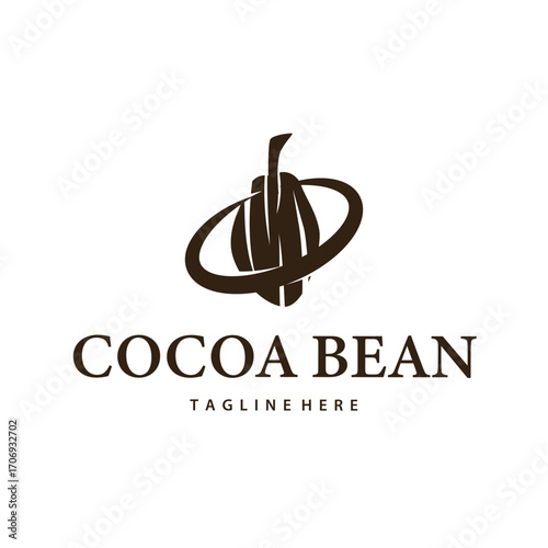Cocoa bean logo design concept fruit chocolate drink silhouette and plantation symbol illustration icon template vector design