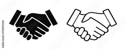 Hand shake logo icon transparent png. shaking hands in silhouette and outline styles. vector set 
