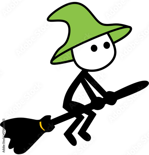 funny cartoon illusionist The sorcerer flies on a broomstick