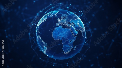 Global network connection glowing Earth with digital data lines