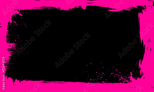pink brush painting frame border picture artistic grunge graphic element with black abstract background