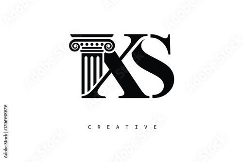XS Law Prime Monogram Logo Design Classic Column & Legal Symbol