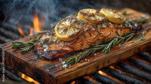 Grilled Salmon with Lemon and Rosemary.