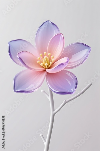 A surreal, simple 3d artwork of a Gradient magnolia with 3D glass effect, modern digital art, white base