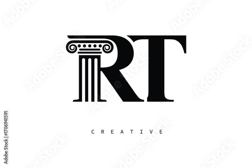 RT Law Prime Monogram Logo Design Classic Column & Legal Symbol