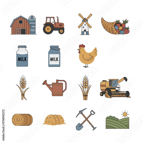 Farm and Agriculture Icons Set.