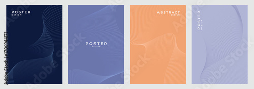 Abstract poster set with wave lines