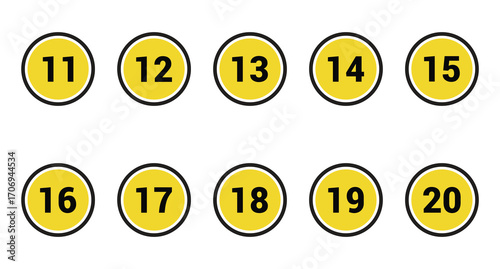 11, 12, 13, 14, 15, 16, 17, 18, 19 and 20 number icon vector outline design symbol or illustration set