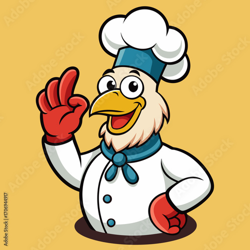 Cartoon chicken chef mascot vector illustration for culinary restaurant food and cooking themed designs