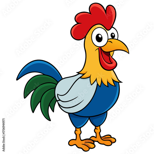 Cartoon rooster vector illustration for kids farm animal clip art chicken drawing cute poultry fowl design