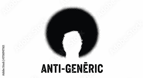 Black silhouette of a person with a large afro hairstyle and the text 'ANTI-GENERIC' below, on a white background.